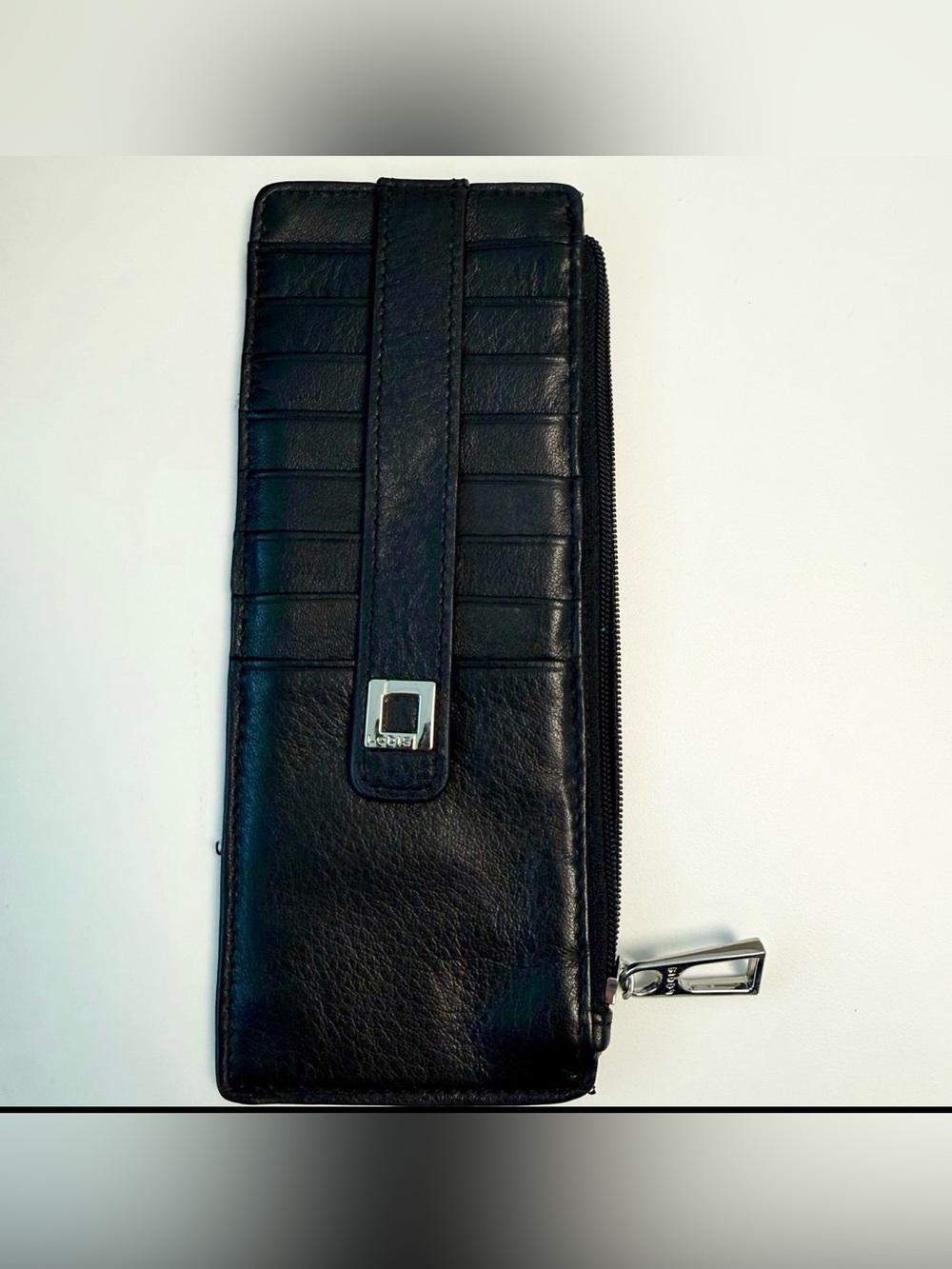 LODIS Black Leather Card Holder Wallet with ID Pocket and Zip Coin Pocket